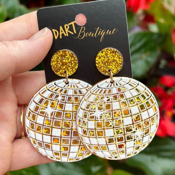 Gold Disco Ball Earrings - Picture 4 of 4